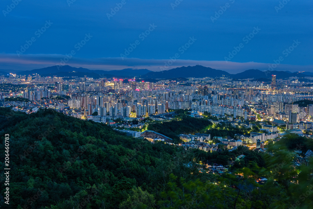 downtown of seoul city skyline night view  in seoul, south korea