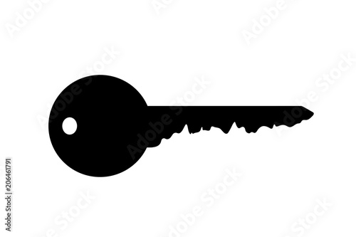 Vector silhouette of key with house on white background.