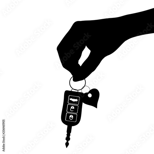 Vector silhouette of hand show of cars key on white background.