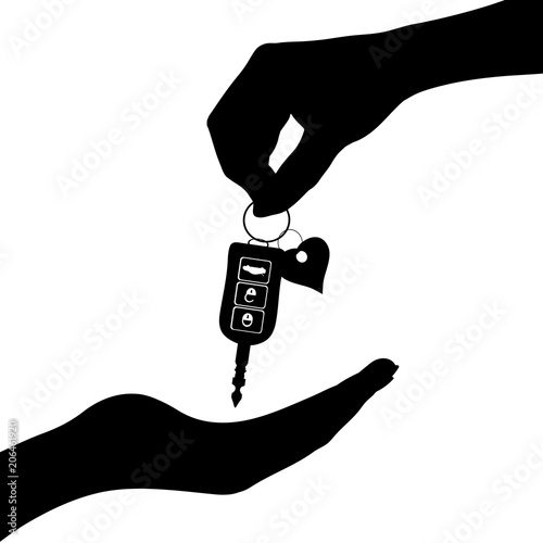 Vector silhouette of hand give of cars key other people.