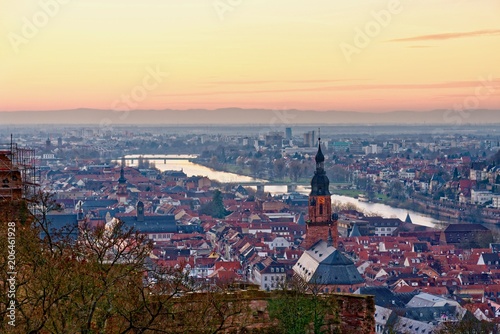 Vista of the city of Heidelberg, Germany at dusk