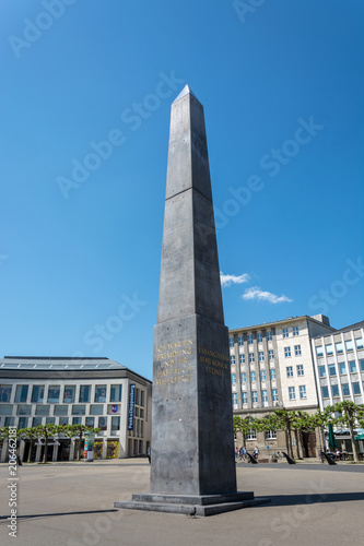 KASSEL, GERMANY - 20th May, 2018: Obelisk from the documenta at the square Koenigsplatz in Kassel