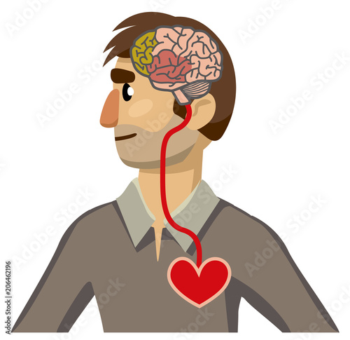 Portrait of a man in profile. Brain-heart connection