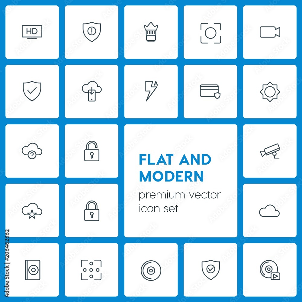 Modern Simple Set of cloud and networking, security, video, photos Vector outline Icons. Contains such Icons as high, background, disc, hd and more on dark background. Fully Editable. Pixel Perfect Modern Simple Set of cloud and networking, security, video, photos Vector outline Icons. Contains such Icons as high, background, disc, hd and more on dark background. Fully Editable. Pixel Perfect