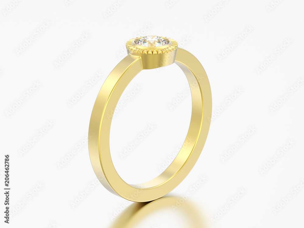 3D illustration gold wedding solitaire round diamond bezel ring 3D illustration gold wedding solitaire round diamond bezel ring