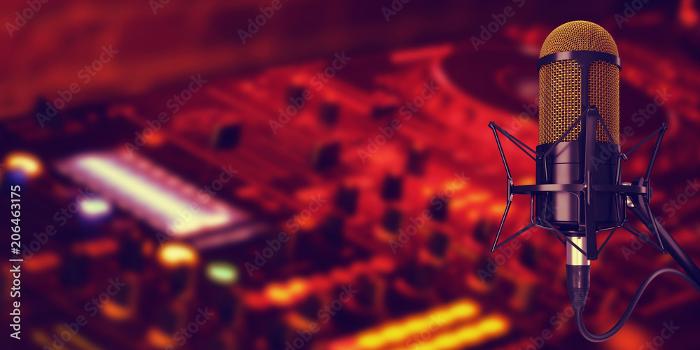 microphone in studio at background 3d illustration microphone in studio at background 3d illustration