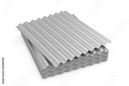 Stack of Steel Metal Zinc Galvanized Wave Sheets for Roof. 3d Rendering