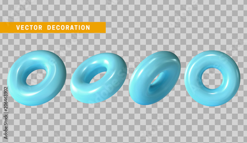 Design element in shape of 3d torus blue color. Round ring tor isolated with transparent background