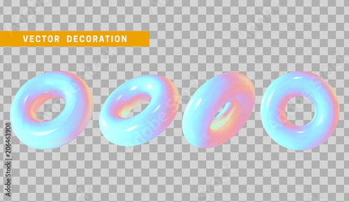 Design element in shape of 3d torus bright neon color. Round ring tor isolated with transparent background