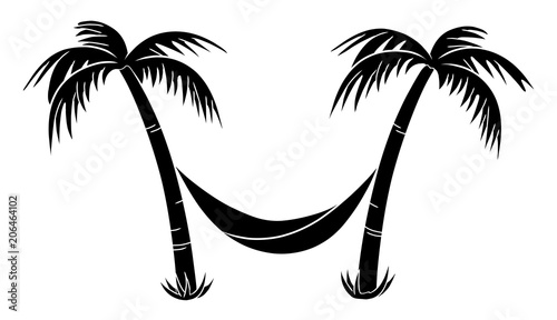 Zwei Palmen mit Hängematte / schwarz-weiß / Icon / Flat Design 