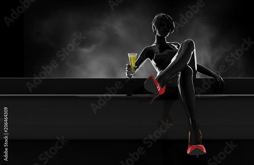 Silhouette woman sit with drink