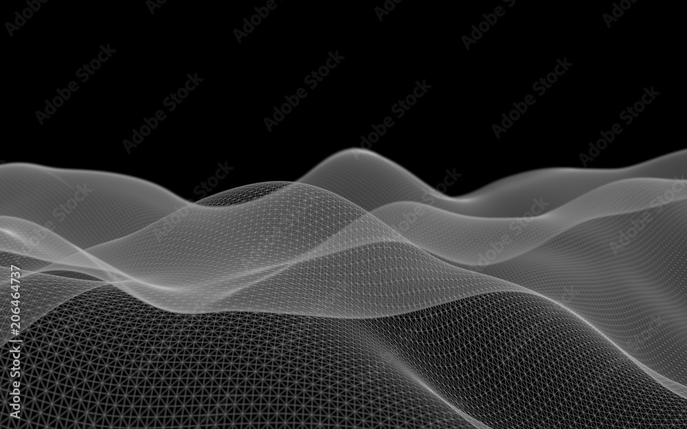 Abstract landscape background. Cyberspace grid. Hi-tech network. 3d technology illustration.