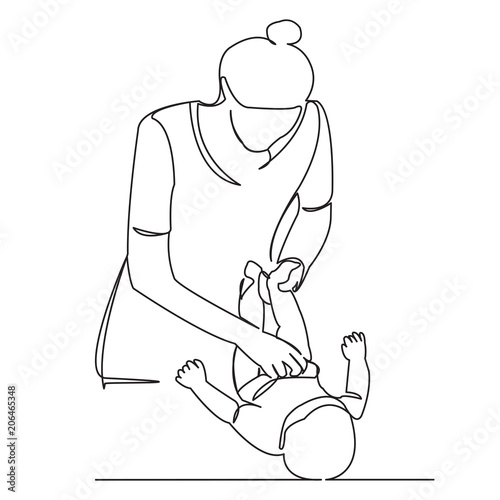 Mom changes diaper to her child