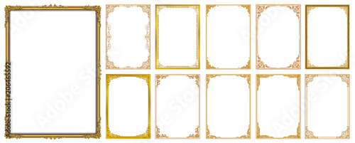 Obraz na plátně Set of Decorative vintage frames and borders set,Gold photo frame with corner Thailand line floral for picture, Vector design decoration pattern style