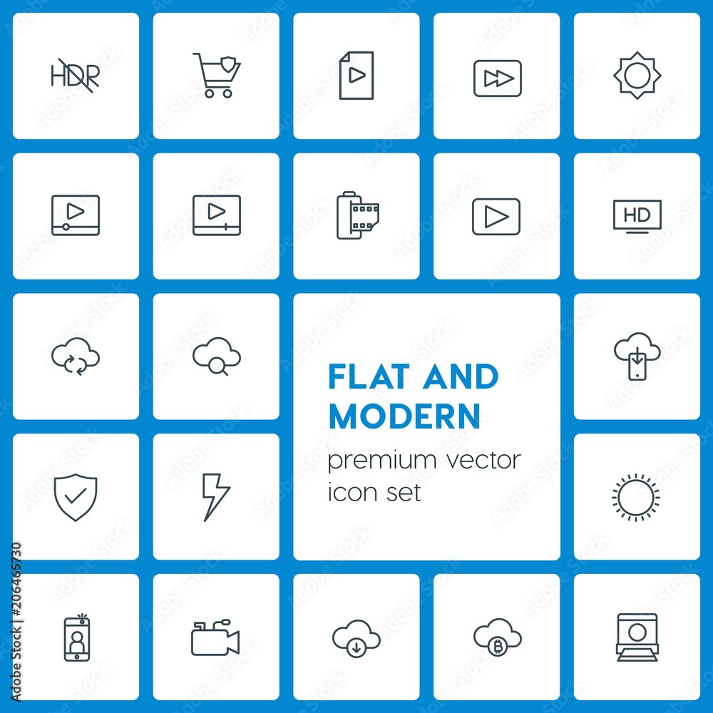 Modern Simple Set of cloud and networking, security, video, photos Vector outline Icons. Contains such Icons as light, photo, retro, hdr and more on dark background. Fully Editable. Pixel Perfect Modern Simple Set of cloud and networking, security, video, photos Vector outline Icons. Contains such Icons as light, photo, retro, hdr and more on dark background. Fully Editable. Pixel Perfect