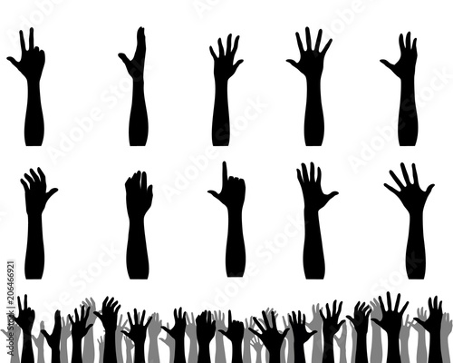 Fényképezés Silhouettes of hands up
