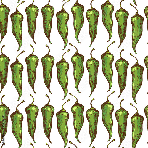 Rustic kitchen seamless pattern with spicy peppers