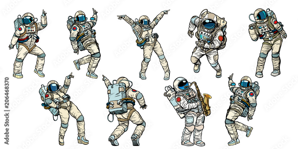 Naklejka premium Zestaw kolekcji tańczących astronautów