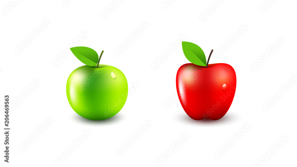 Red And Green Apples. Isolated On White Background Vector Perfect Icons Red And Green Apples. Isolated On White Background Vector Perfect Icons