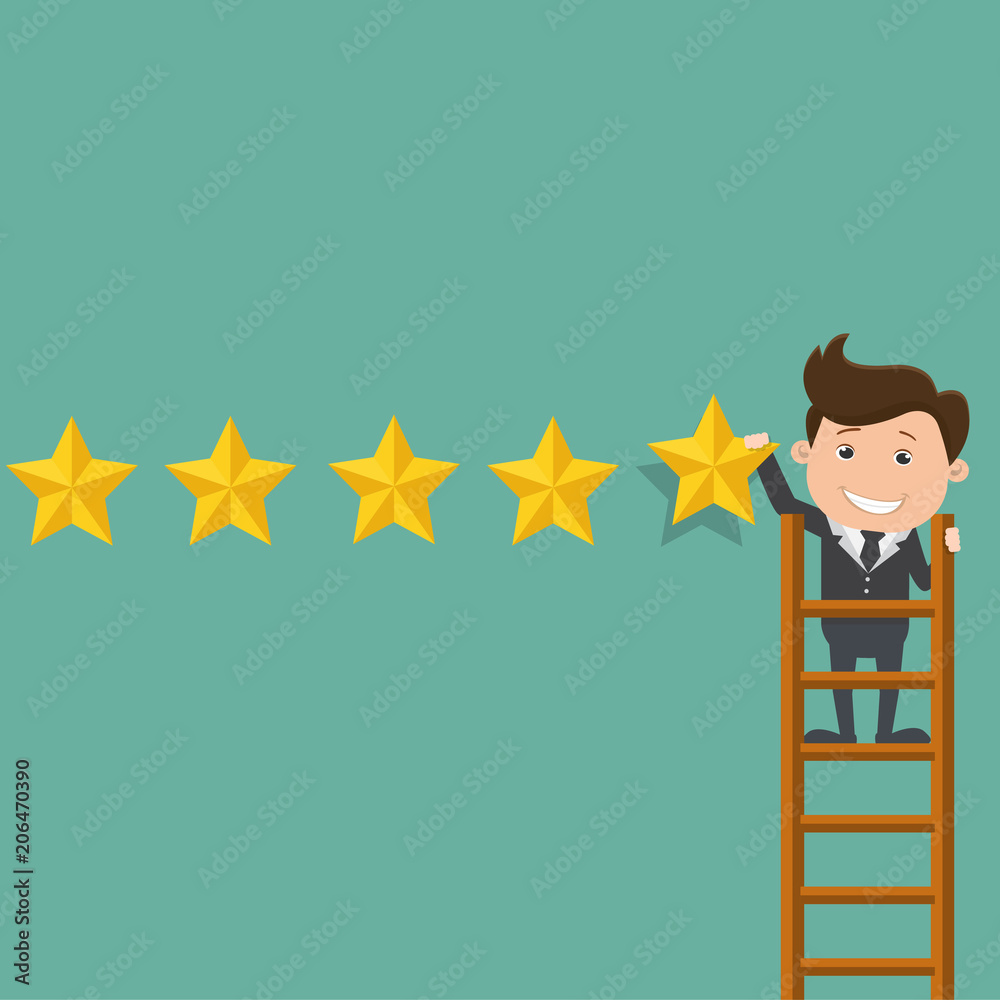 Business man giving five star rating - Vector illustration. Business man giving five star rating - Vector illustration.