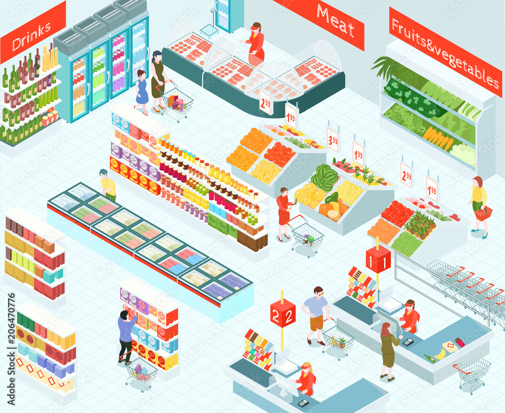  Supermarket Isometric Illustration