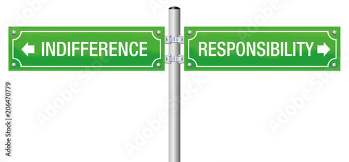 Responsibility or indifference or. Street sign to decide for moral, duty, integrity, trust, obligation, ethics and social accountability or for ignorance and doubt. 