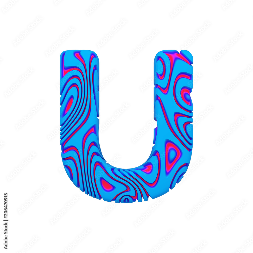 Alphabet letter U uppercase. Sporty font made of blue bold sign. 3D render isolated on white background. Alphabet letter U uppercase. Sporty font made of blue bold sign. 3D render isolated on white background.
