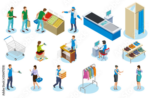 Shopping People Isometric Icons