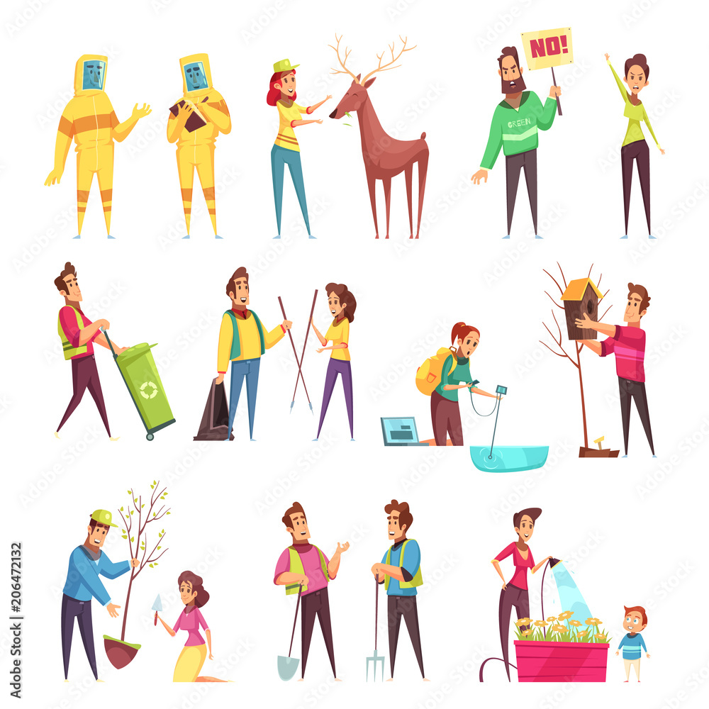 Fototapeta premium Eco Volunteering Cartoon Set