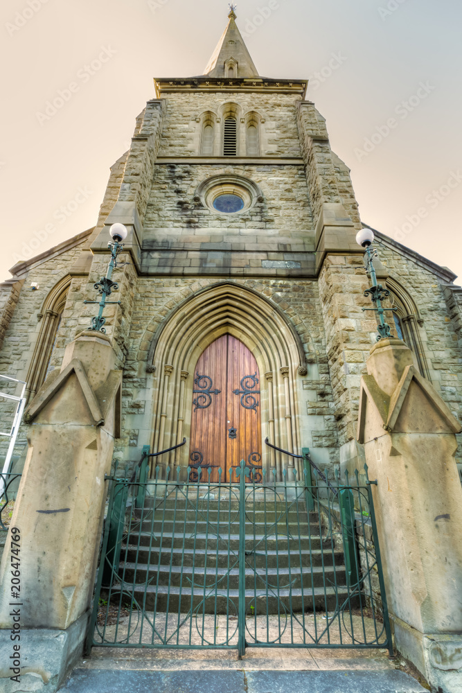 Φωτογραφία Frontal view of the Congregational Church, historic building in stone, Davey Street, Hobart, Tasmania in Australia
