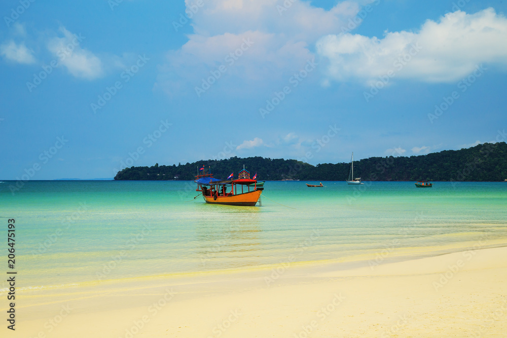 Snow-white beach and turquoise sea on the island Koh Rong Samloem.
