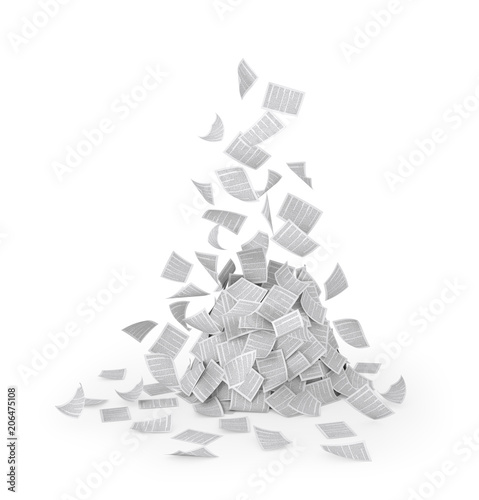 Paper, flying documents isolated on a white background. 3d illustrations