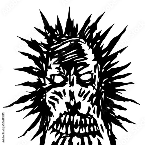 Dreadful demon face. Vector illustration.