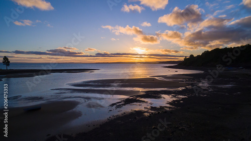 Sunset landscape of the southern coast of Chile  austral highway