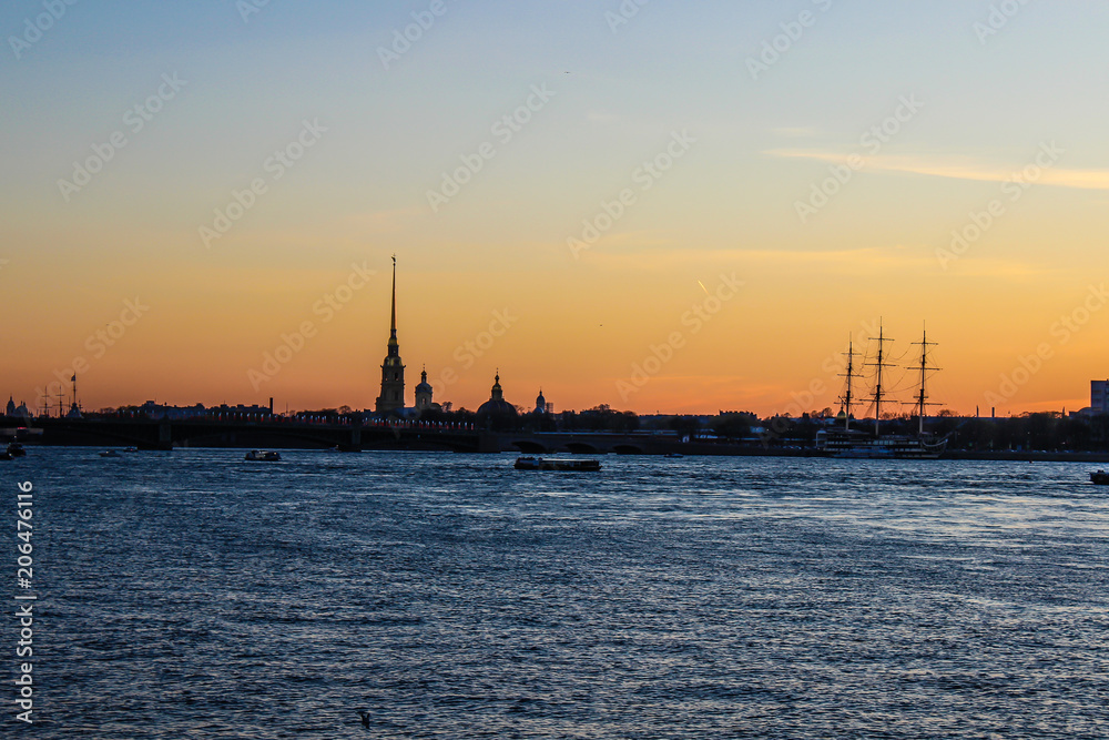St. Petersburg sunset on the Neva river