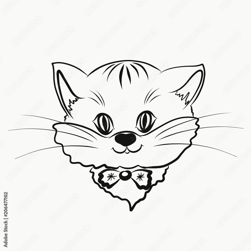 Obraz premium A small mustachioed kitten with a bow on his neck