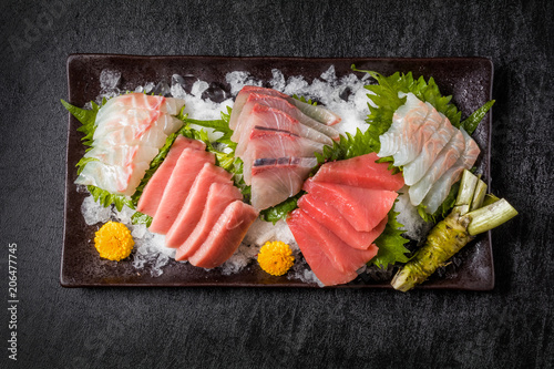 お刺身 sashimi (raw sliced fish, shellfish or crustaceans) photo