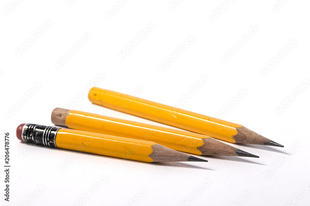 Very short yellow pencil with eraser at the end Very short yellow pencil with eraser at the end