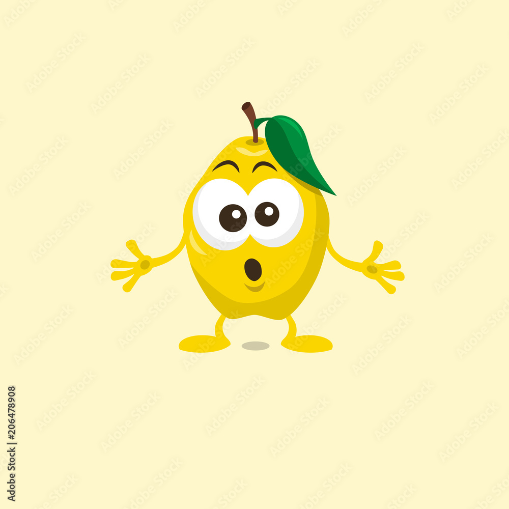 Illustration of cute amazed quince mascot isolated on light background. Flat design style for your mascot branding. Illustration of cute amazed quince mascot isolated on light background. Flat design style for your mascot branding.