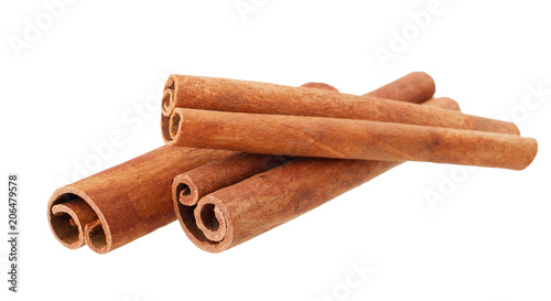 Cinnamon sticks isolated on white background without shadow photo