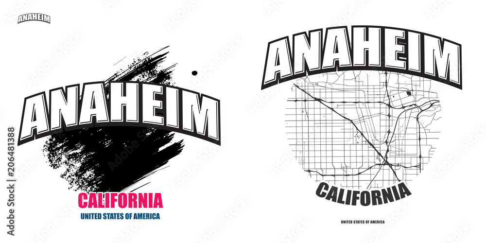 Fototapeta premium Anaheim, California, two logo artworks