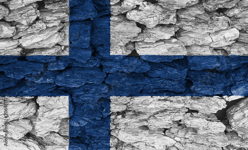 Texture of the Flag of Finland on a decorative tree bark.