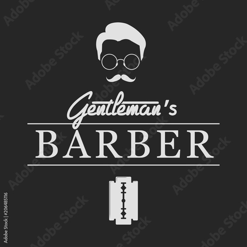 Barbershop logo. Vintage set barber logo with razor, shaver, scissors, hair, haircut, mustache and beard. Gentleman club, Barbershop allience logos.