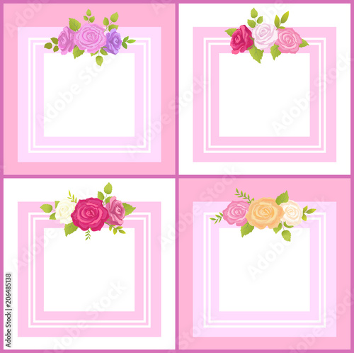 Four Frames with Decorative Flowers Color Banner