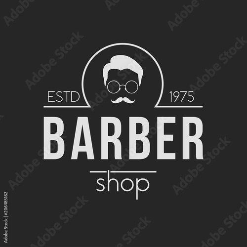 Barbershop logo. Vintage set barber logo with razor, shaver, scissors, hair, haircut, mustache and beard. Gentleman club, Barbershop allience logos.