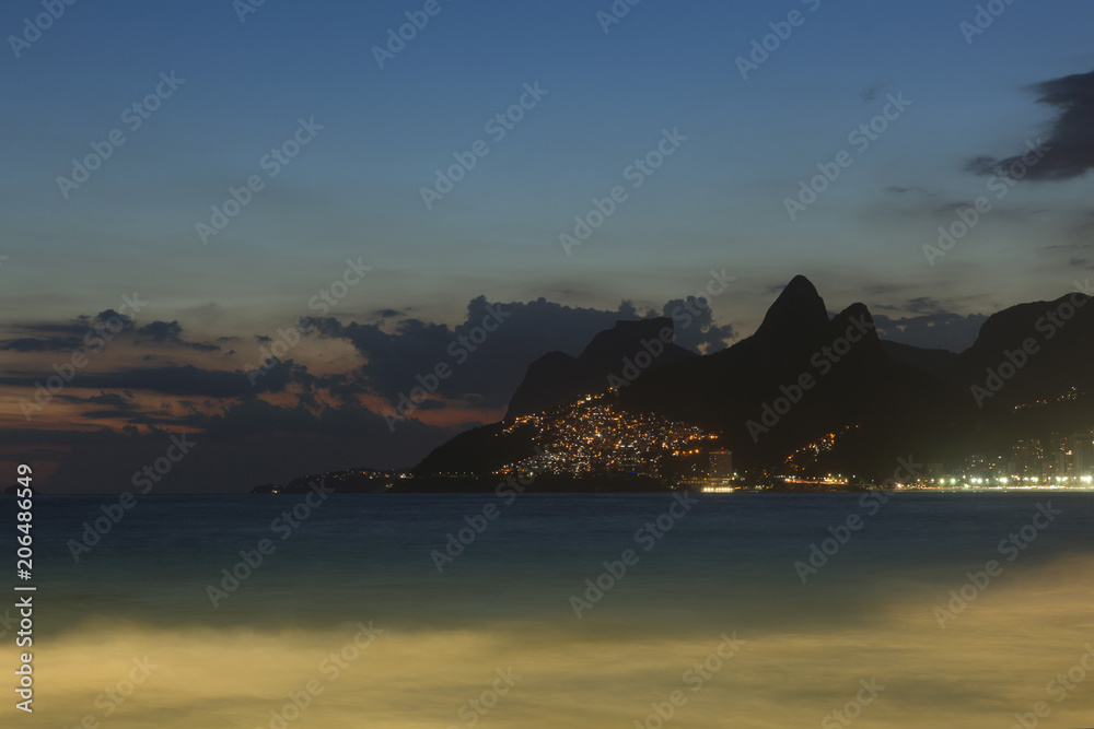 Sunset in Ipanema Beach in Rio de Janeiro Brazil.