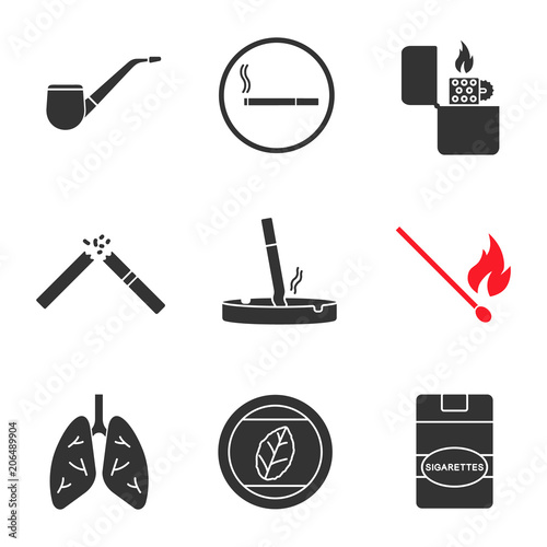 Smoking glyph icons set