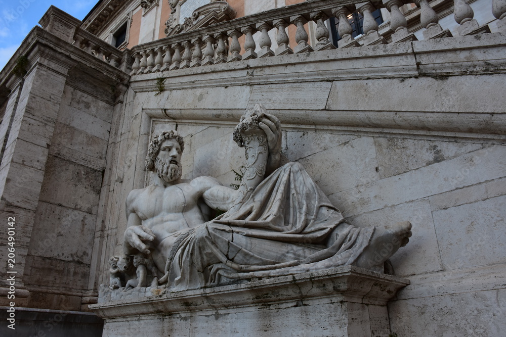 Rome. Statues and details of Piazza of Campidoglio.