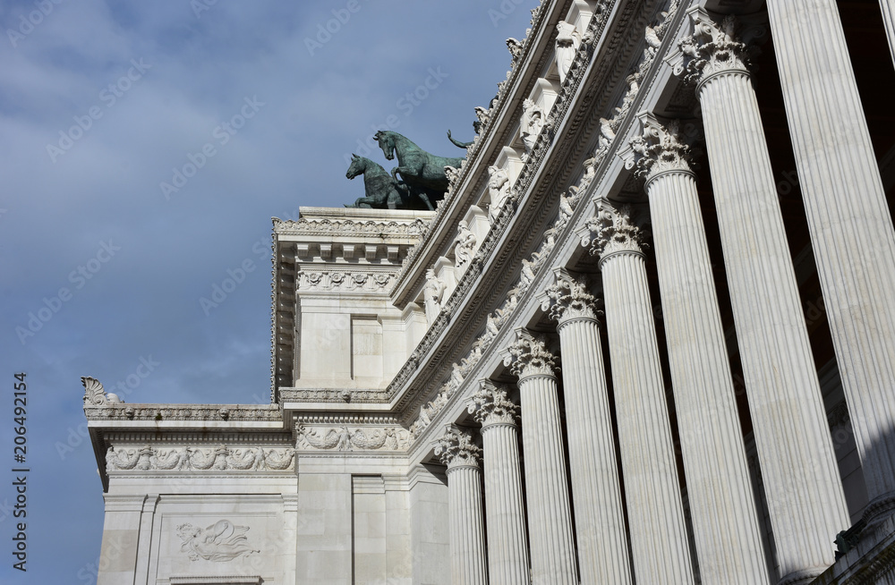 The Altare della Patria or Il Vittoriano, is a monument built in honor of Victor Emmanuel, the first king of a unified Italy, located in Rome. Partial view.