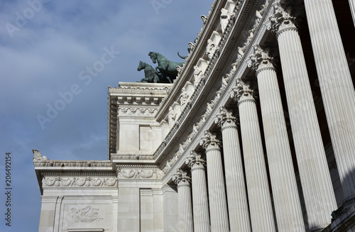 The Altare della Patria or Il Vittoriano, is a monument built in honor of Victor Emmanuel, the first king of a unified Italy, located in Rome. Partial view.